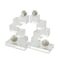 8.25" Clear Glass Stacked Squares Bookends with Silver Orbs, 2ct.