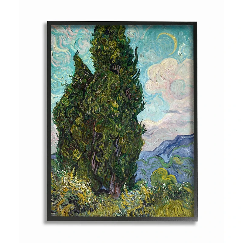 Stupell Industries Tall Trees Green Blue Van Gogh Classical Painting Framed Wall Art