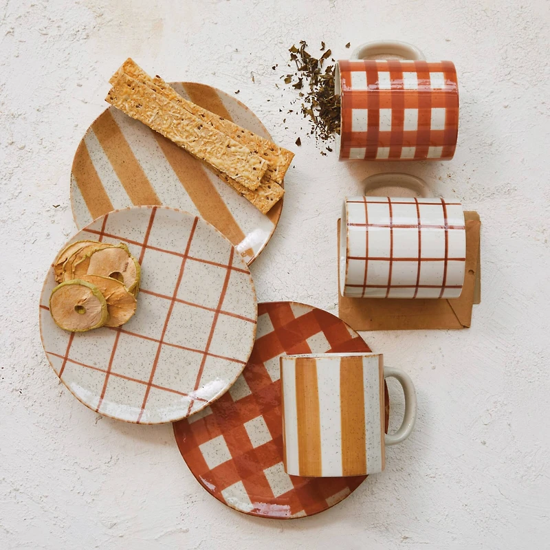 Hello Honey® 8" Pumpkin & Spice Mixed Pattern Hand-Painted Round Stoneware Plates, 12ct.