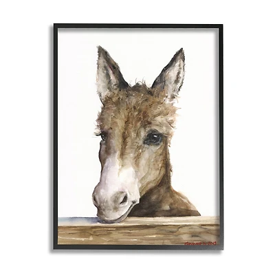 Stupell Industries Baby Donkey Portrait Wall Art in Black Frame