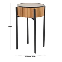 26.5" Brown Wood Handmade Slatted Side End Accent Table with Black Legs