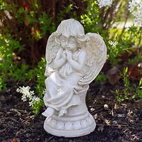 9" Ivory Praying Angel on Pedestal Outdoor Garden Statue
