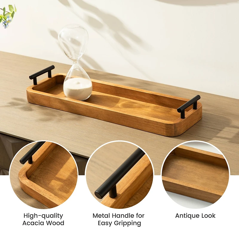Glitzhome® Rectangle Acacia Wood Trays Set
