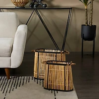 The Novogratz Brown Wicker Handmade Slatted Frame Storage Basket with Handles Set of 2 19", 14"