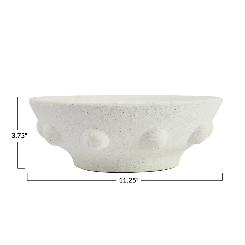 Hello Honey® 11" White Decorative Terra Cotta Bowl with Raised Dot Design