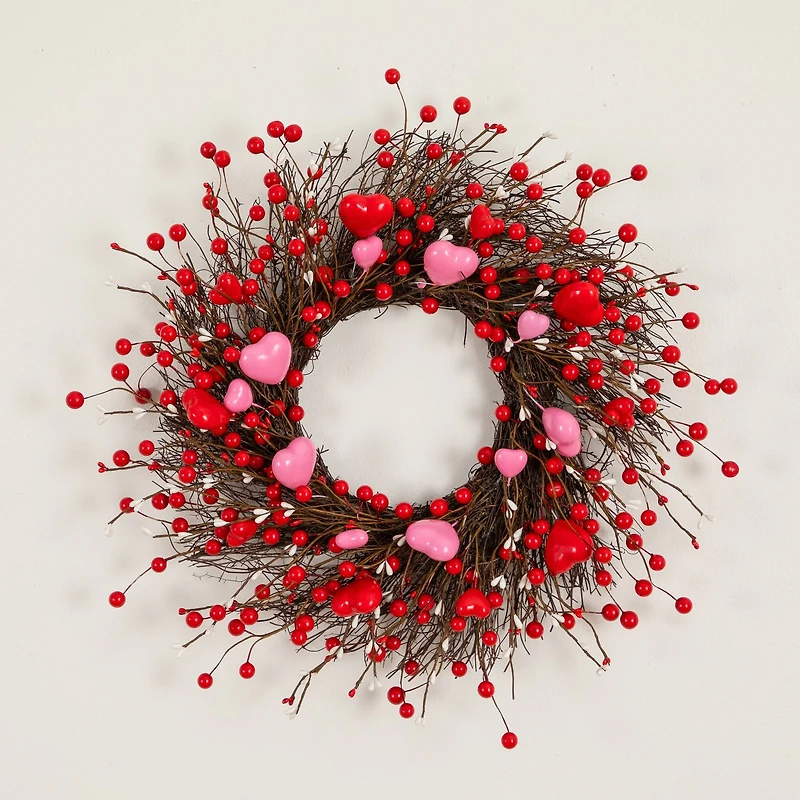 18in. Artificial Valentine's Day Heart & Berry Twig Wreath