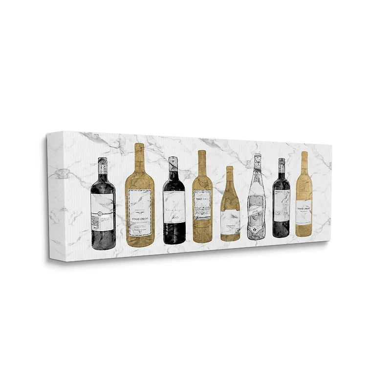 Stupell Industries Traditional Wine Bottle Illustrations Glam Marble Pattern Canvas Wall Art