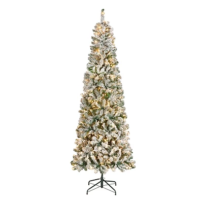 7.5ft. Pre-Lit Acacia Medium Flocked Artificial Christmas Tree, Clear Lights