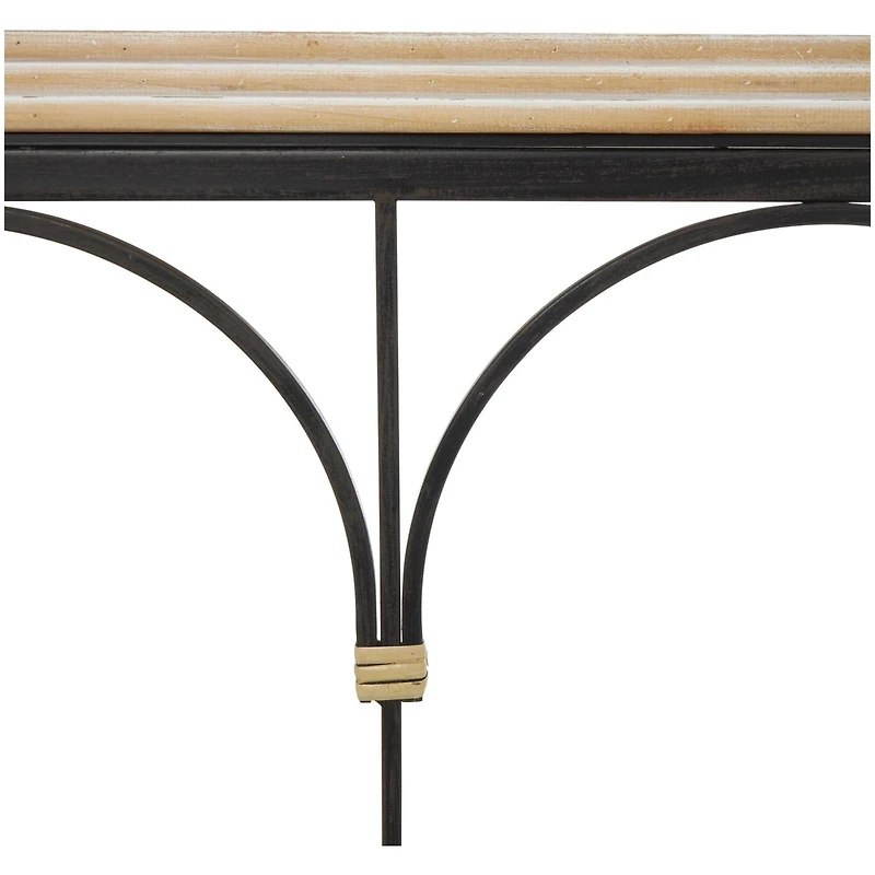 42.5" Black Arched Console Table with Zig Zag Patterned Top and Rattan Accents