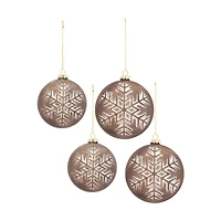 4 Pack Whitewashed Brown Ball Glass Ornaments