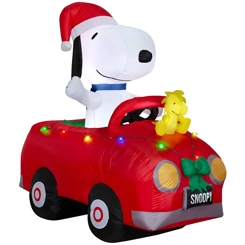 Airblown-Snoopy and Woodstock in Car w/ Christmas Lights Scene Peanuts