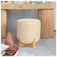 Hello Honey® White Bouclé Fabric Upholstered Ottoman