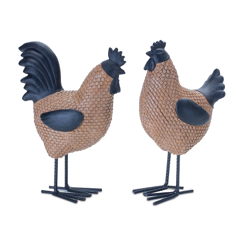 9" Wicker Hen & Rooster Décor Set