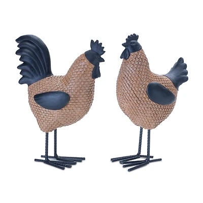 9" Wicker Hen & Rooster Décor Set