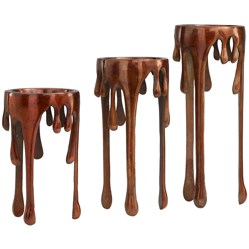 Copper Metal Pillar Candle Holder with Dripping Legs Set
