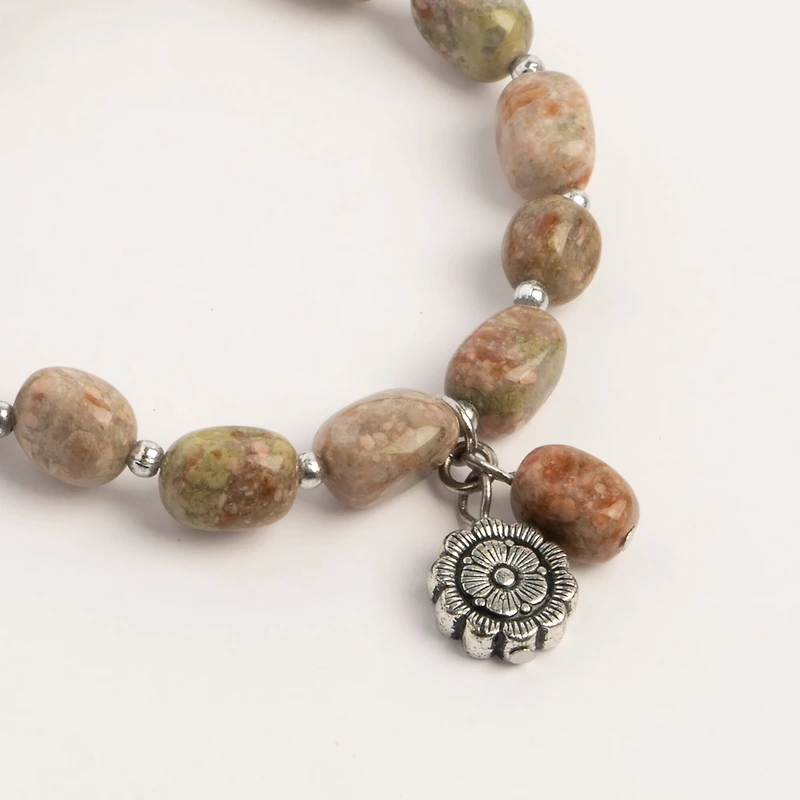 John Bead Jasper Creativity Natural Brown Unakite Gemstone Bracelet