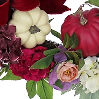 22" Harvest Wreath Decoration with Peony, Pumpkin and Bow