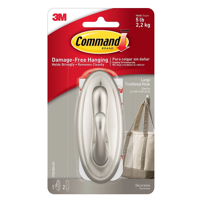 Command™ Brushed Nickel Decorative Hook