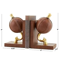 9" Brown Leather Globe Handmade Stitched Bookends Set