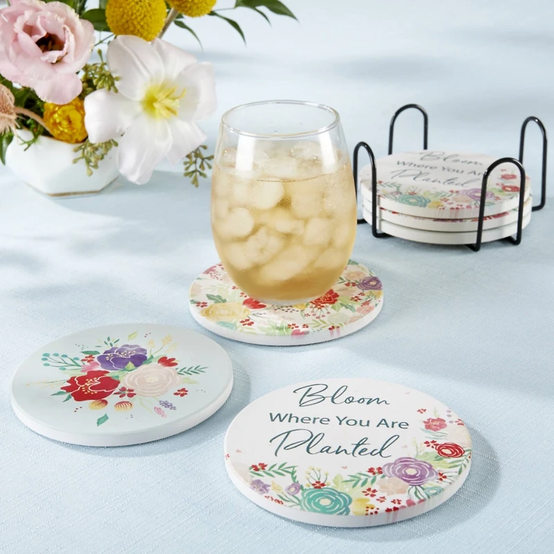 Kate Aspen® Garden Blooms Ceramic Coasters with Holder, 6ct.