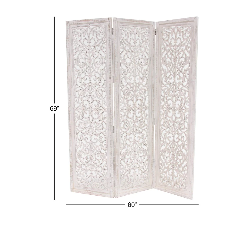 White Mango Wood Farmhouse Room Divider Screen, 69 " x 60 " x 1 "