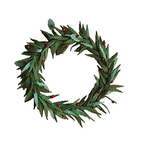 Hello Honey® 20" Green & Red Round Handmade Wool Felt Leaves Wreath with Berries