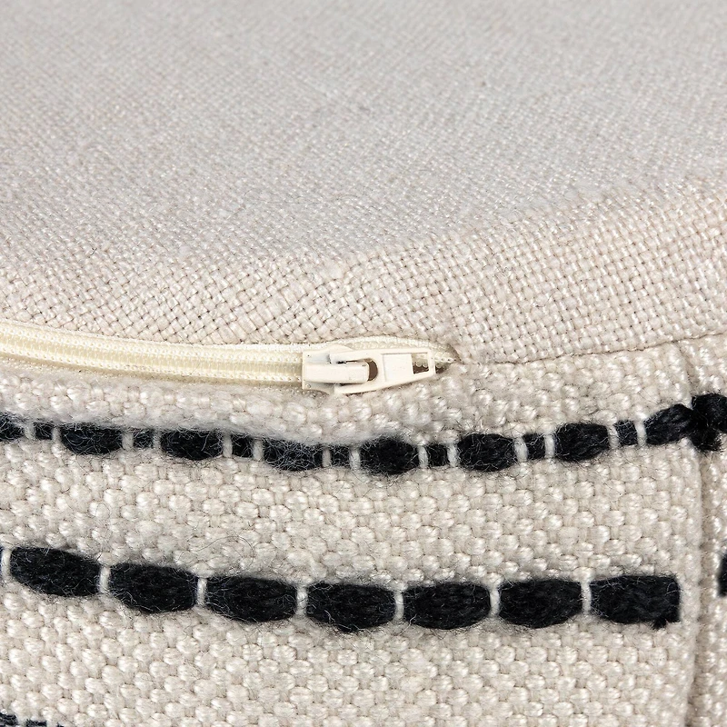 18" Cream & Black Woven Stripes Outdoor Pouf Ottoman