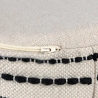 18" Cream & Black Woven Stripes Outdoor Pouf Ottoman