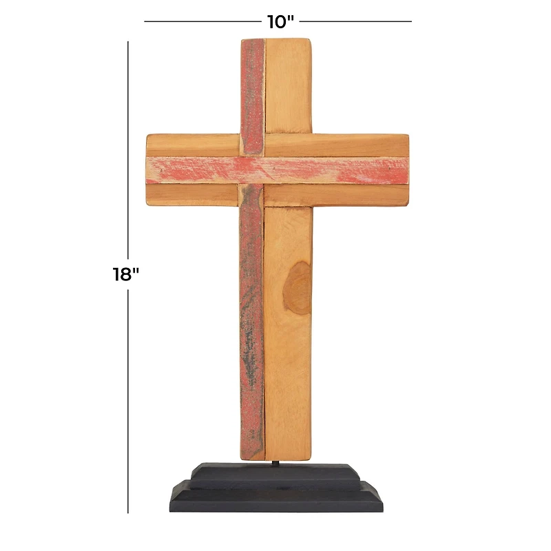 18" Brown Wood Modern Cross Sculpture