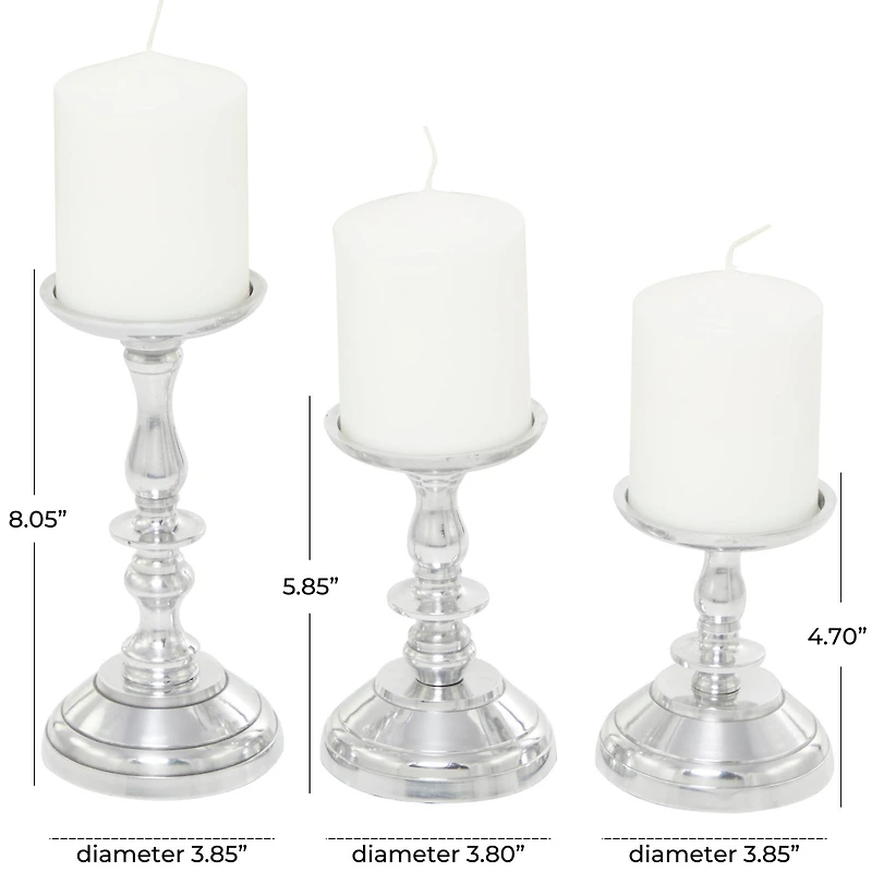 Silver Aluminum Pillar Candle Holder Set