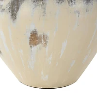 16" Cream Ceramic Antique Style Pot Vase with Arched Handles
