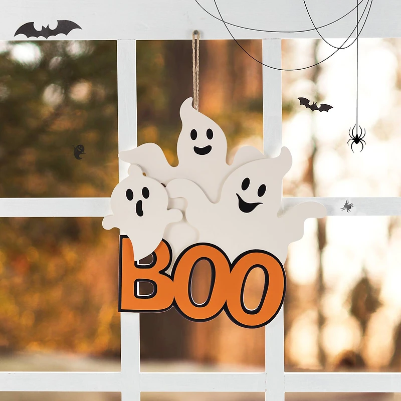 Glitzhome® 14"H Halloween Wooden Ghoost BOO Door Hanger