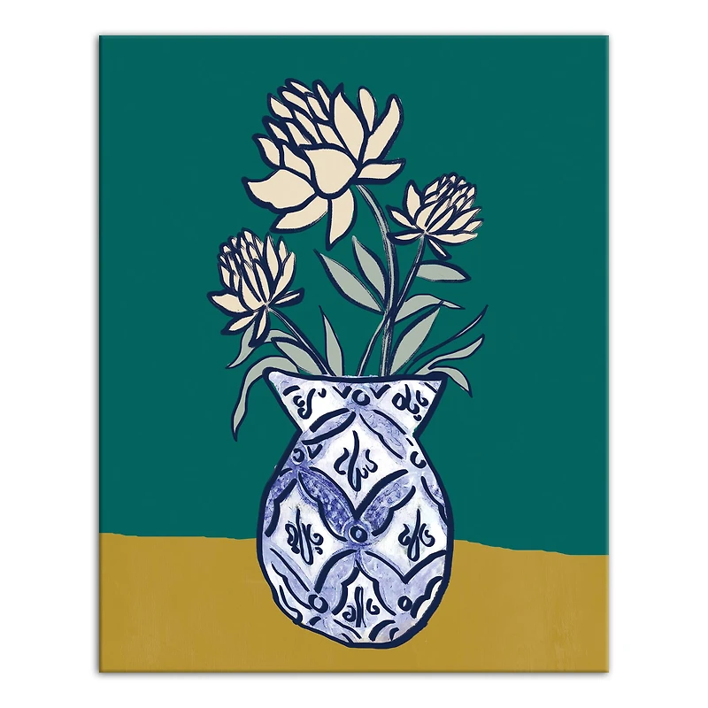 Beige Floral Chinese Vase 16" x 20" Canvas Wall Art