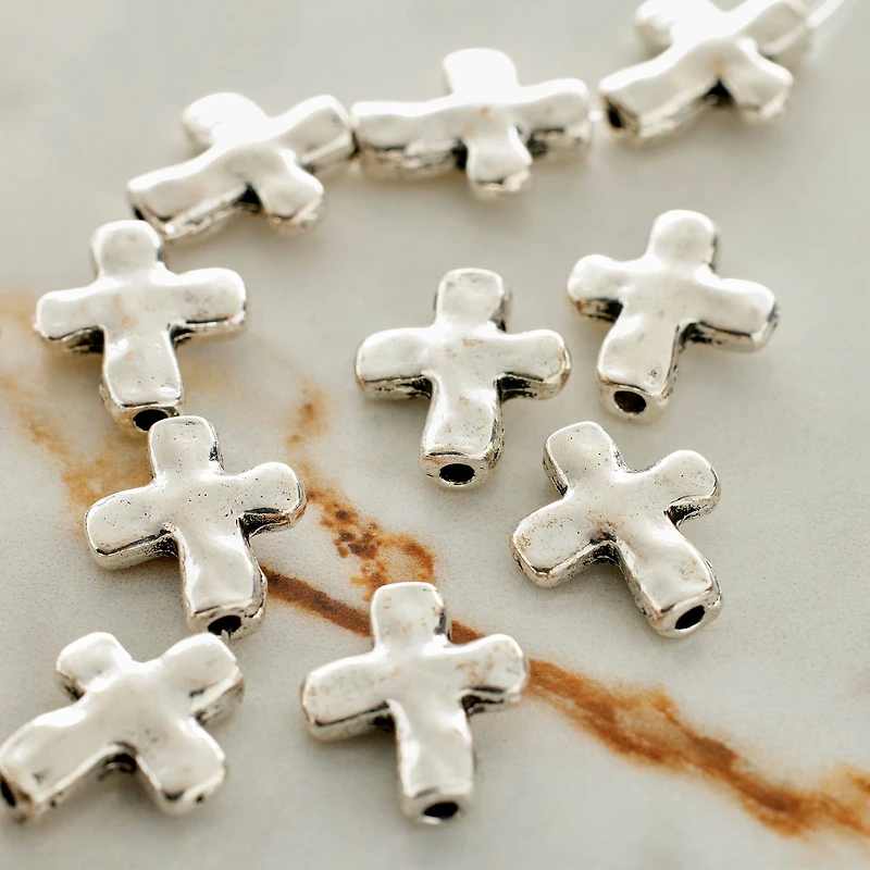 Silver Plated Wavy Metal Cross Beads, 13mm by Bead Landing™