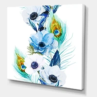 Designart - Handpainted Anemones And Peacock Feathers