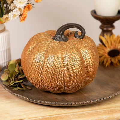 7.5" Gold & Orange Textured Pumpkin Fall Decoration