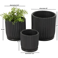 Black Ribbed Textured Ceramic Planter Set