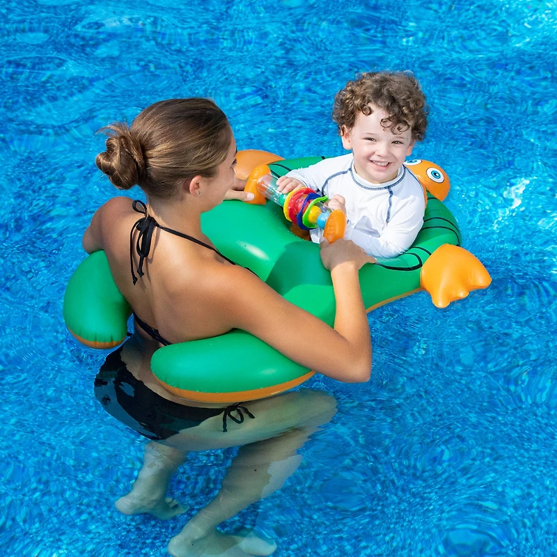 Swim Central 3ft. Green & Orange Turtle Baby & Mom Inflatable Swimming Pool Seat