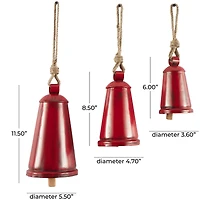 Red Metal Tibetan Inspired Decorative Cow Bells with Jute Hanging Rope Set