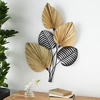 25" x 3" x 36" Brown Metal Leaf Layered Wall Decor with Palm Leave Accents