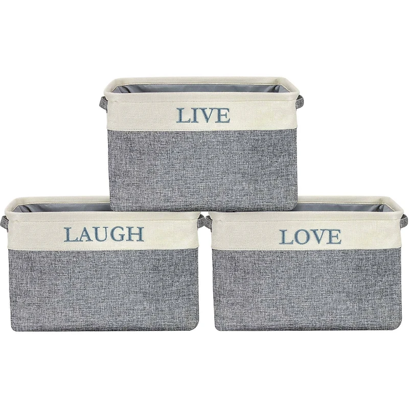 Sorbus 11" Gray Twill Caps Love Live Laugh Storage Basket Set