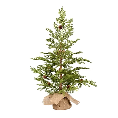 24" Unlit Cedar Pine Artificial Christmas Tree in Burlap Base