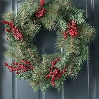 Glitzhome® 24" Christmas Sugared Pine Needle & Berry Wreath