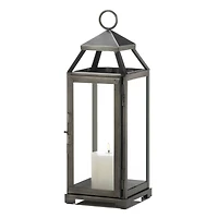 16" Brushed Pewter Iron & Glass Lantern