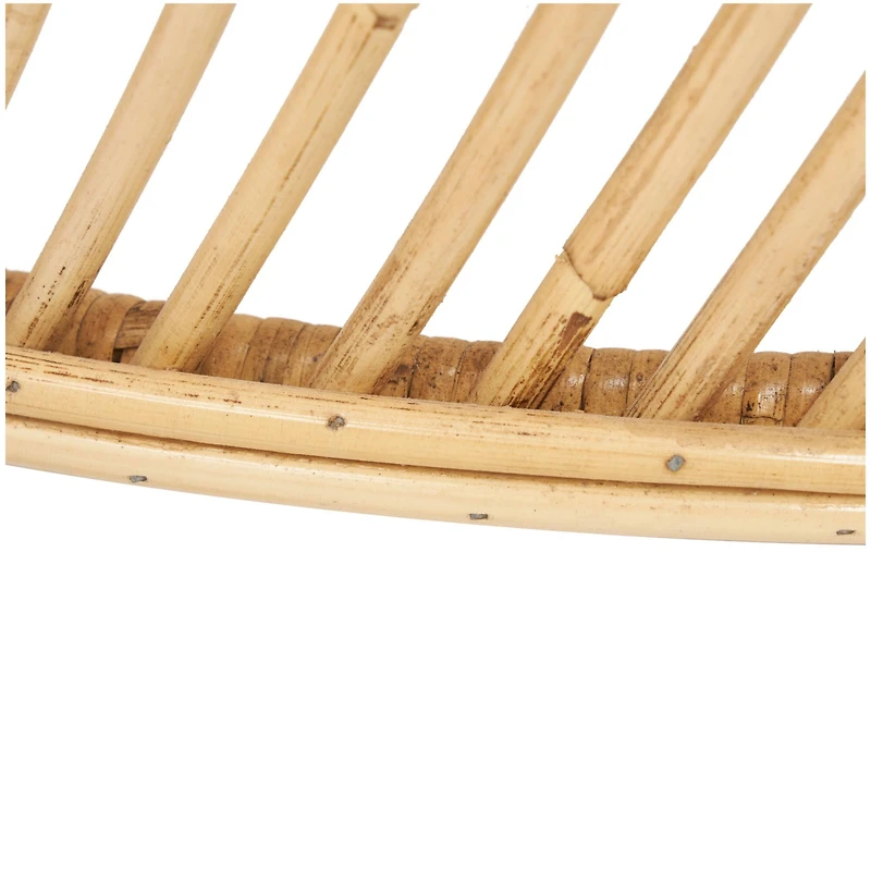 Brown Rattan Handmade Wavy Woven Accent Table with Glass Top