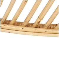 Brown Rattan Handmade Wavy Woven Accent Table with Glass Top