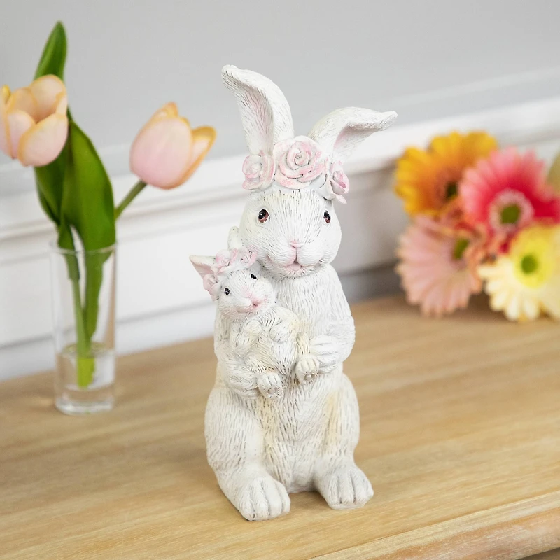 9.25" Mother & Baby Bunny Outdoor Garden Easter Statue
