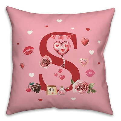 18" Valentines Day Icons S Monogram Accent Pillow