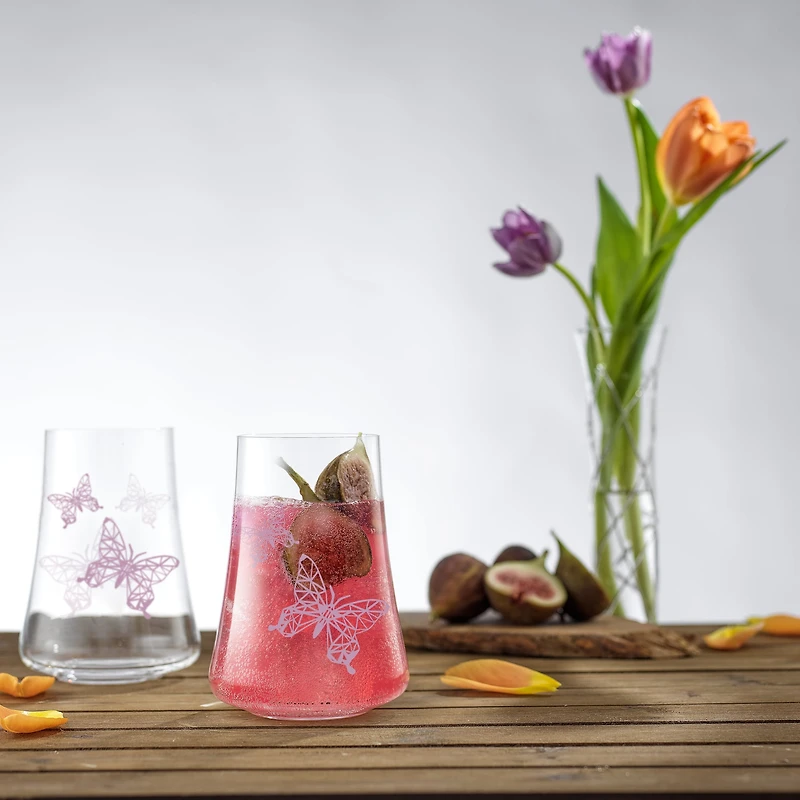 JoyJolt® 17oz. Meadow Butterfly Crystal Highball Glass Set, 2ct.