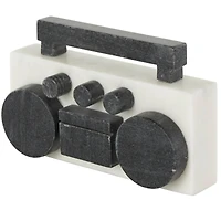 8" White Marble Radio Radio Sculpture with Black Accents